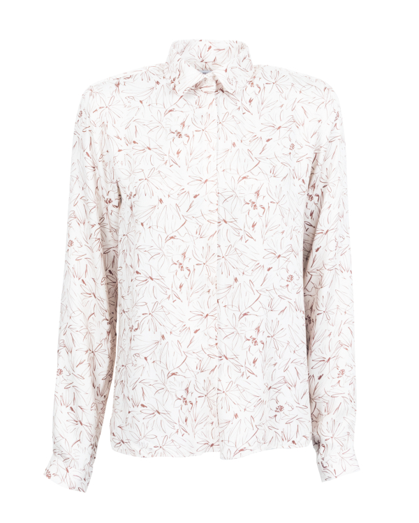 Gina Gerbera Beige Blus med Skissade Blommor