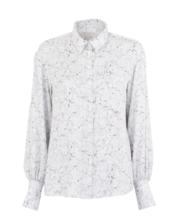 Bella Gerbera Grå Blus med Skissade Blommor