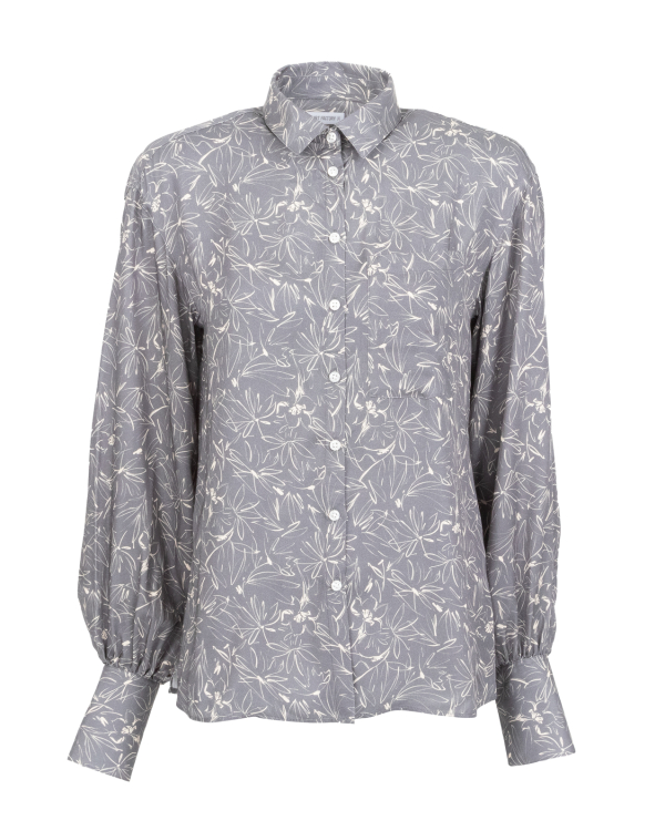 Bella Gerbera Grafit Blus med Skissade Blommor