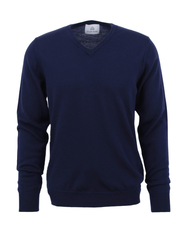 Merinotröja Marinblå V-ringad