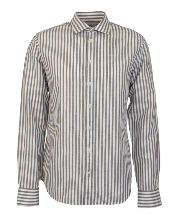 Portofino Stripe Grön Linneskjorta