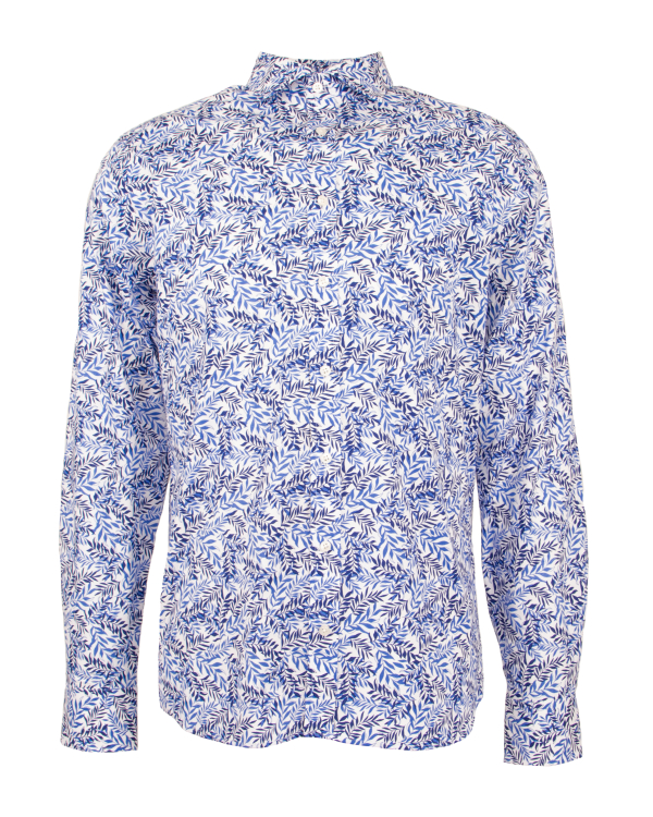 Cove Blå Mönstrad Poplinskjorta