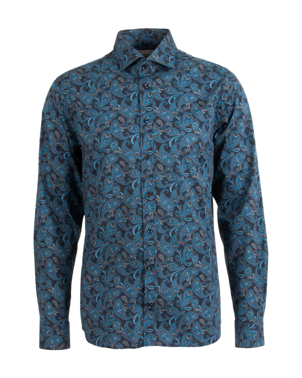 Livigno Paisley Mörkblå Poplinskjorta