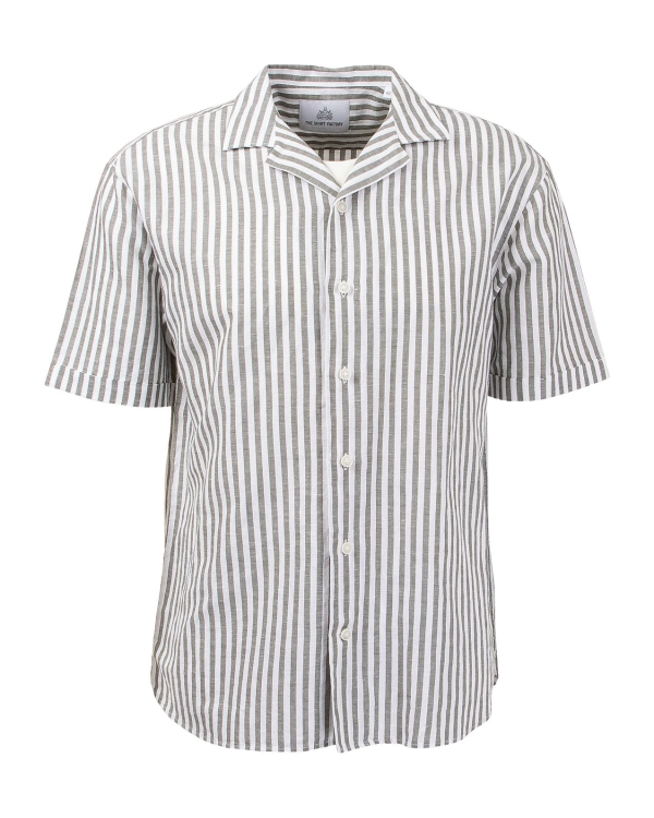 Portofino Stripe Grön Kortärmad Linneskjorta