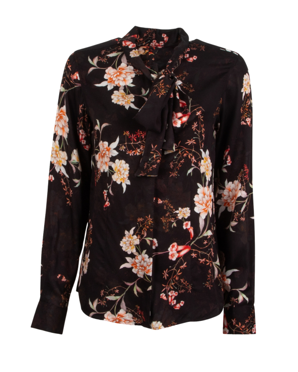 Karin Midnight Blossom Svart Knytblus