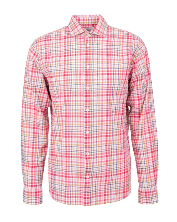 Cote D Azur Rutig Rosa Linneskjorta