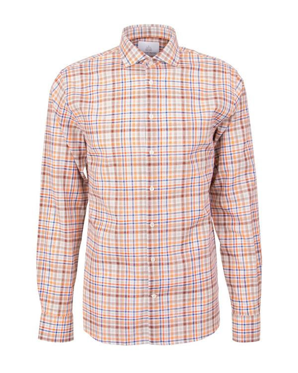 Cote D Azur Rutig Beige Linneskjorta