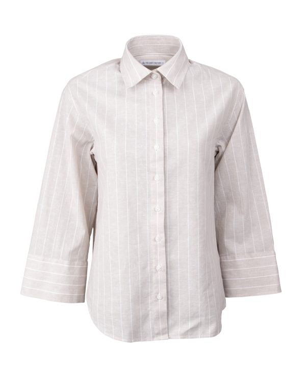 Emilia Amalfi Stripe Beige Skjortblus