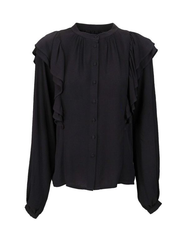 Thea Ruffle Svart Muslin Blus