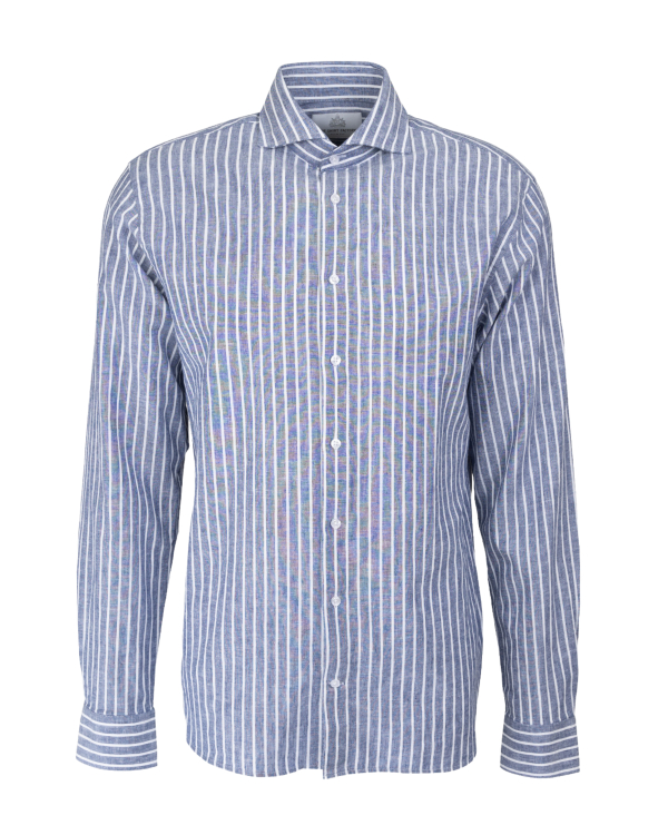 Madrid Stripe Mörkblå Linneskjorta