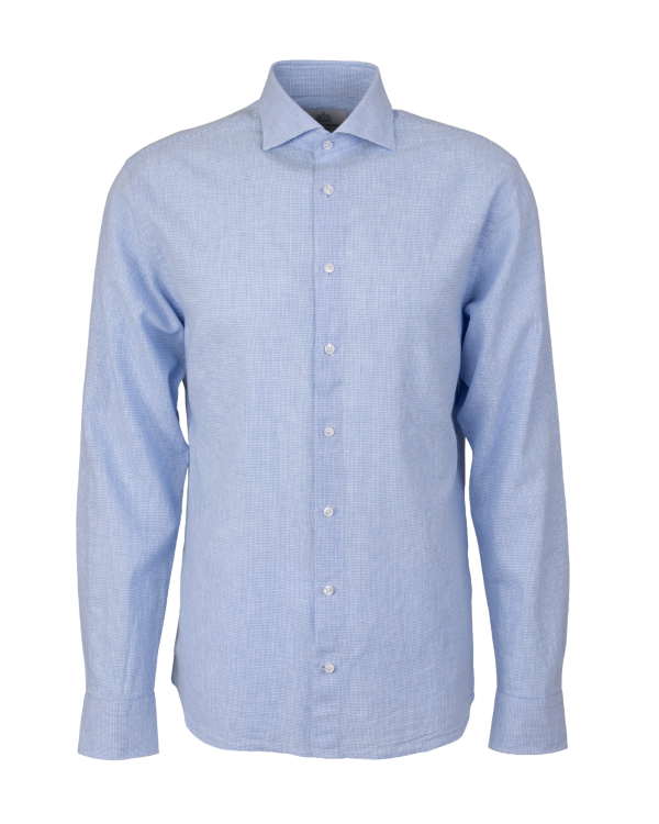 Bassano Houndstooth Ljusblå Linneskjorta